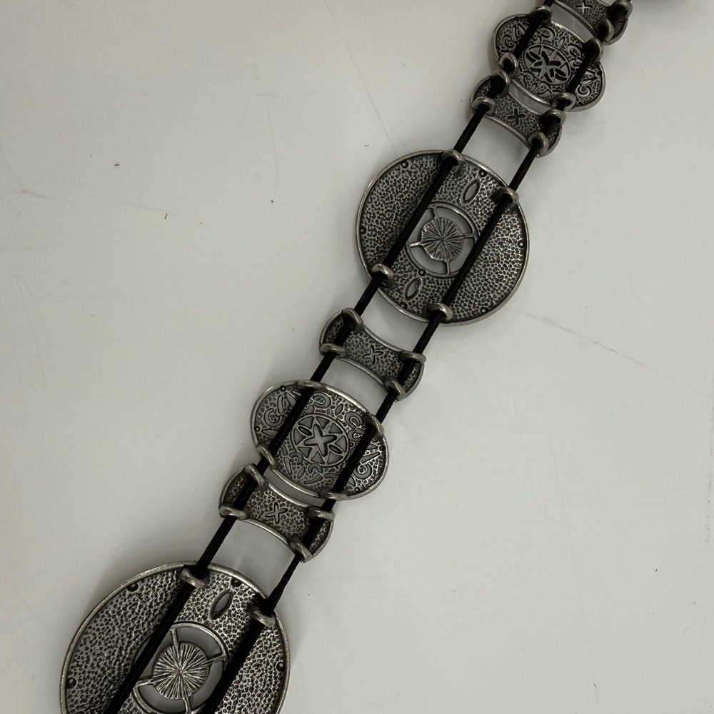 Vintage Y2K Silver Tone Concho Belt Black Rhinestone Boho Western Festival 37" - Picture 8 of 9